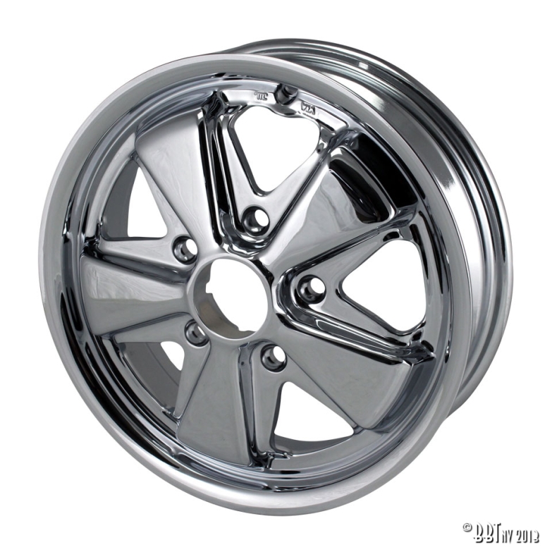 4.5" Flat 4 Chrome FUCH Wheel 5X130 Porsche Stud Pattern Cool Air VW